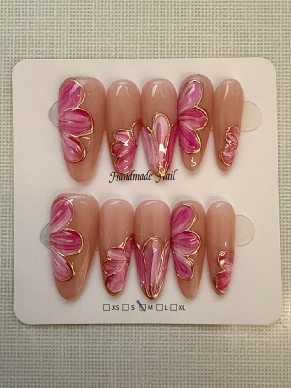 Handmade Pink Floral Press-On Nails - Elegant Pink Accent Set